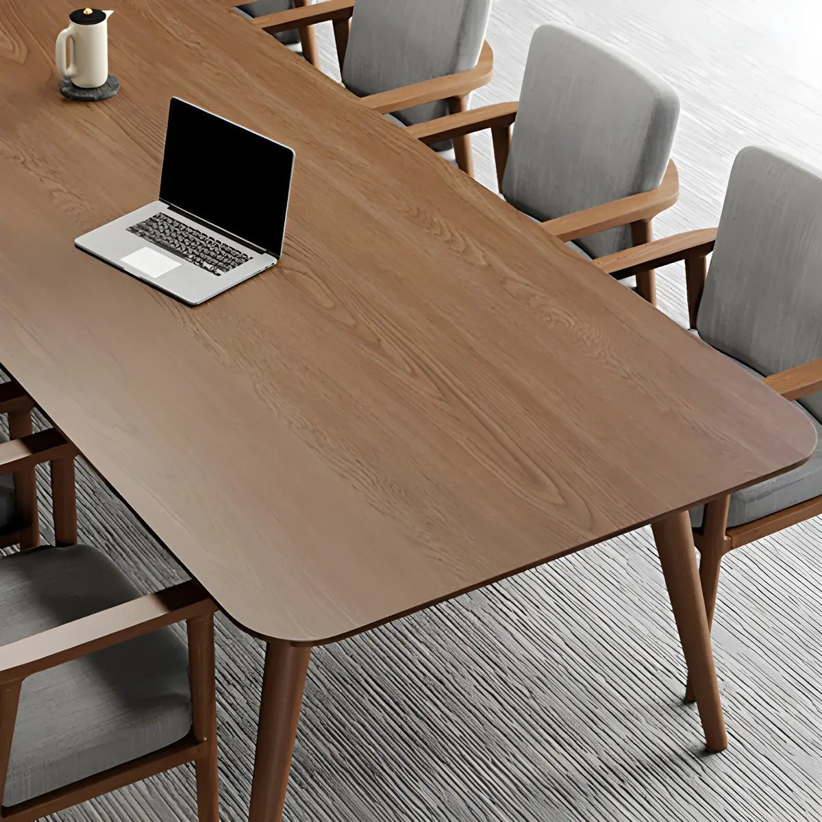 Brown Pine Wood Rectangular Conference Table for 8 Image - 8