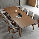 Brown Pine Wood Rectangular Conference Table for Eight Image - 4