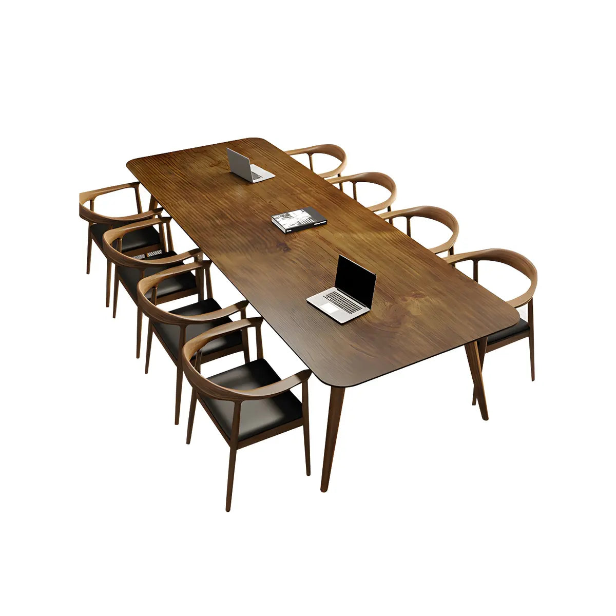 Brown Pine Wood Rectangular Conference Table for Eight Image - 5