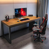 Brown Pine Wood Rectangular Iron Sled Gaming Desk Image - 1