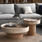 Brown Pine Wood Tray Top Round 1 Tier Coffee Table Image - 1