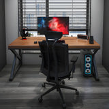 Brown Pine Wooden Rectangle Iron Sledge Gaming Desk Image - 13