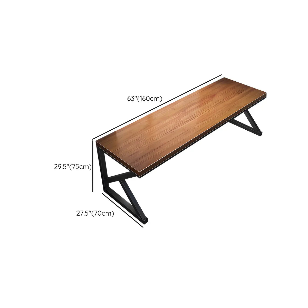 Brown Pine Wooden Rectangle Iron Sledge Gaming Desk 