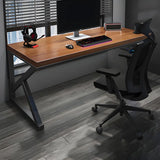 Brown Pine Wooden Rectangle Iron Sledge Gaming Desk Image - 3