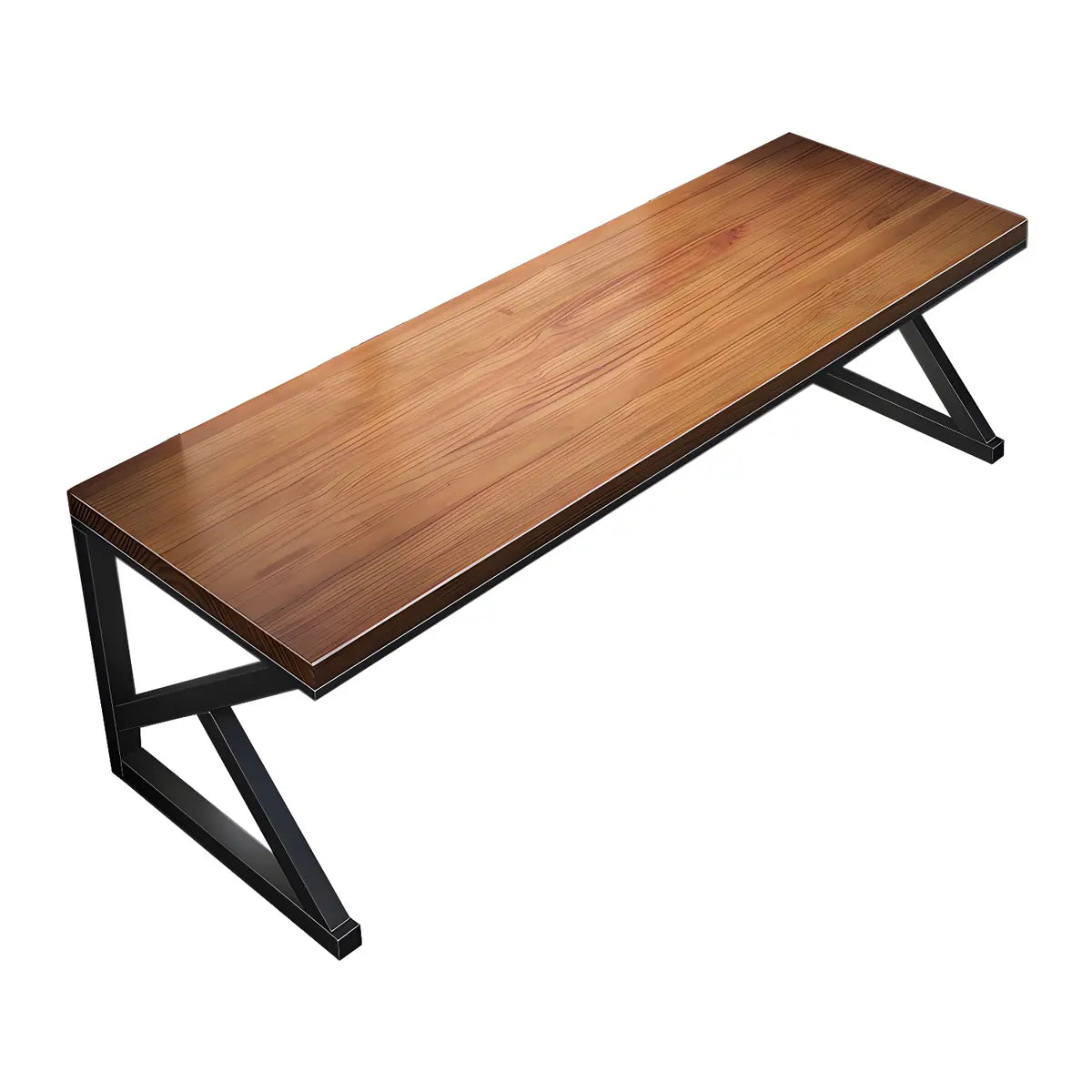 Brown Pine Wooden Rectangle Iron Sledge Gaming Desk Image - 5