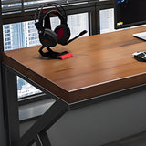 Brown Pine Wooden Rectangle Iron Sledge Gaming Desk Image - 7