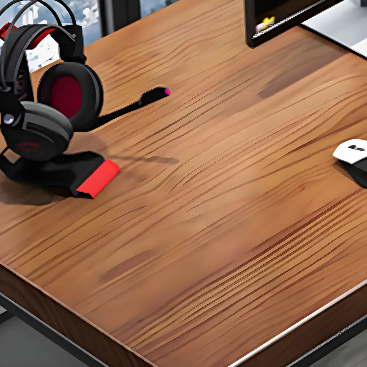 Brown Pine Wooden Rectangle Iron Sledge Gaming Desk Image - 8