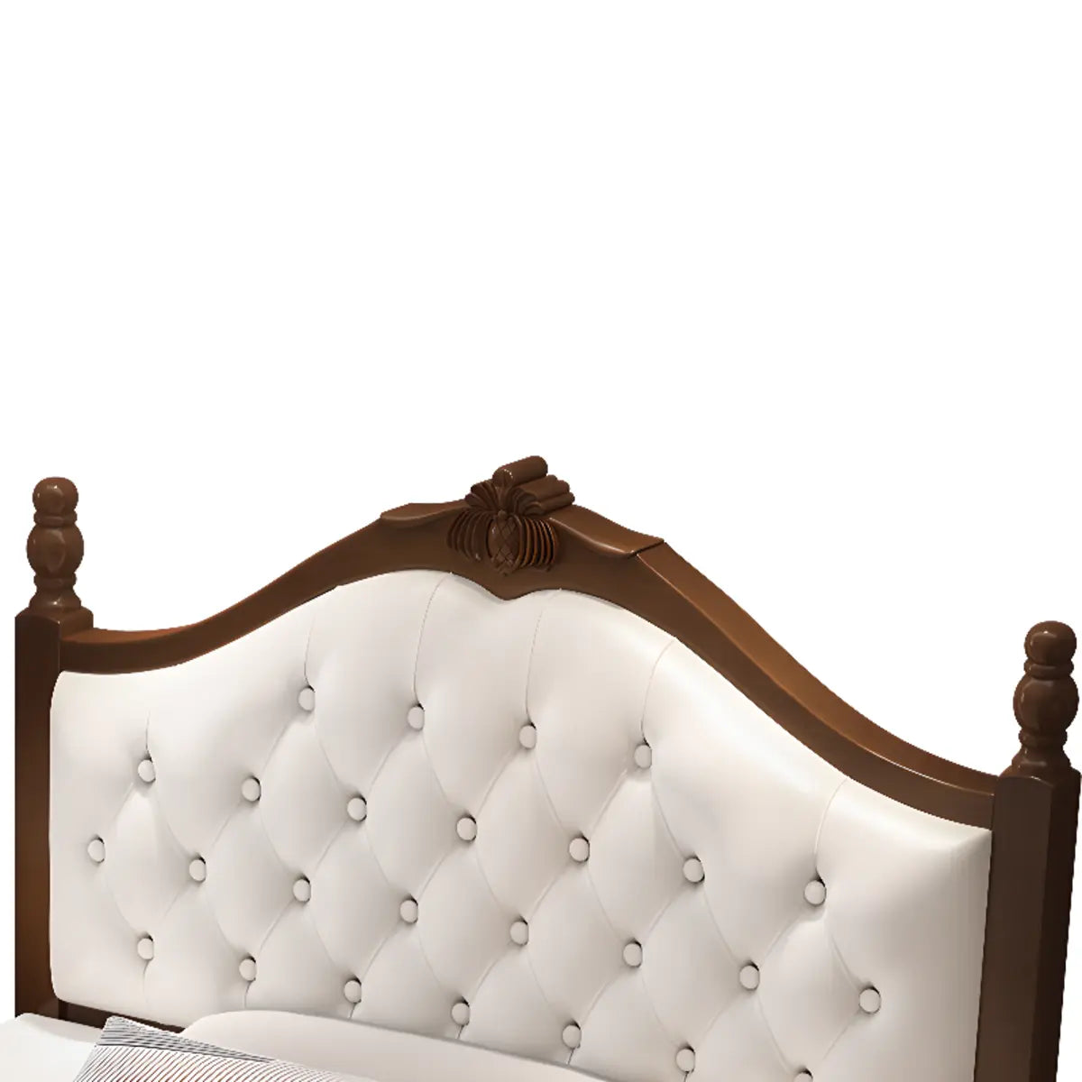 Brown Queen Curved Wood Upholstered Platform Panel Bed Image - 5