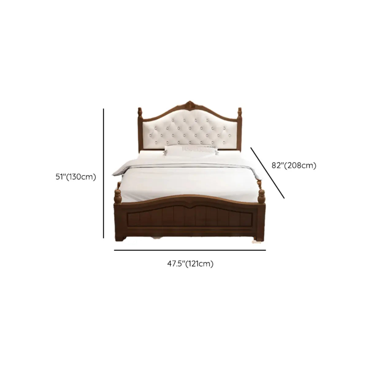 Brown Queen Curved Wood Upholstered Platform Panel Bed 