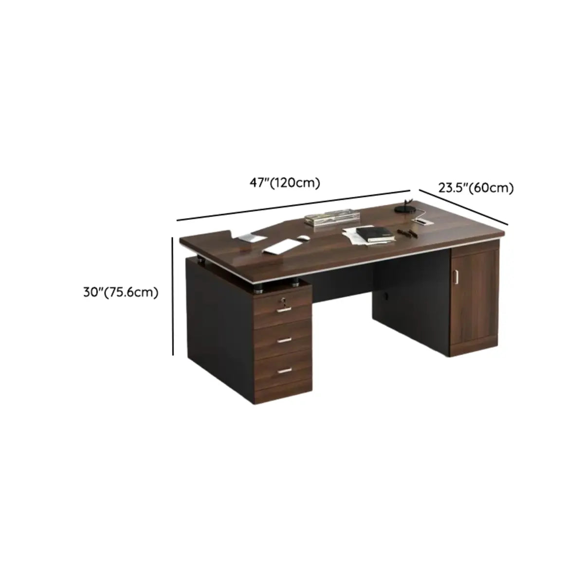 Brown Rectangle Manufactured Wood Drawers Computer Desk 