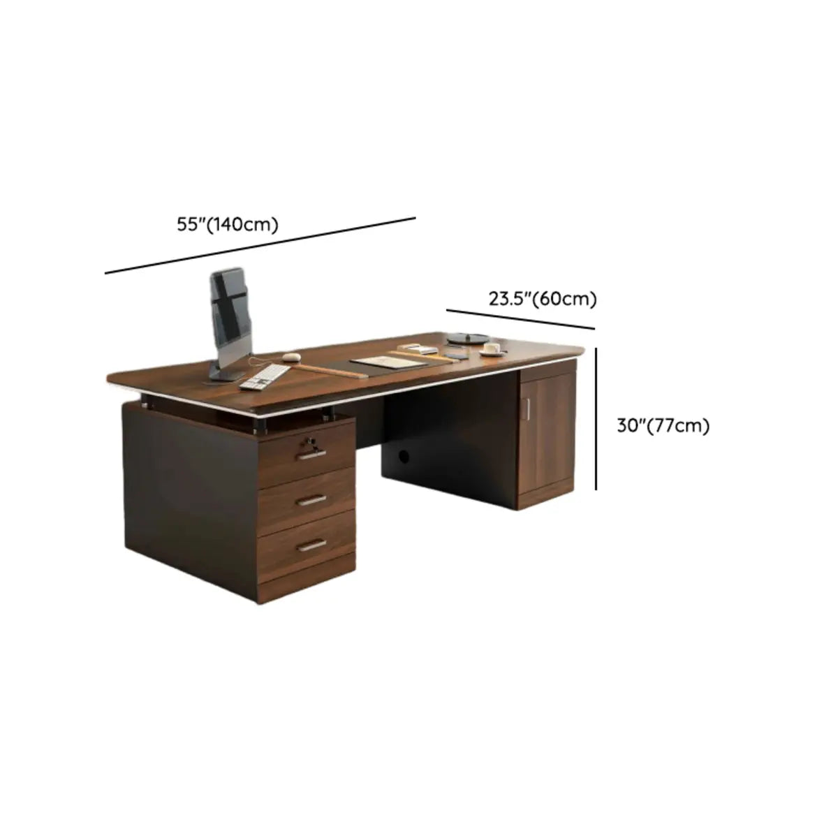 Brown Rectangle Manufactured Wood Drawers Computer Desk Image - 12