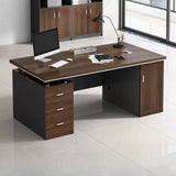 Brown Rectangle Manufactured Wood Drawers Computer Desk Image - 2