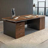 Brown Rectangle Manufactured Wood Drawers Computer Desk Image - 4