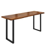 Brown Rectangle Pine Solid Wood Large Tall Bar Table Image - 2