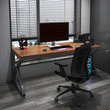 Brown Rectangle Pine Wood Iron Sled Double Gaming Desk Image - 3