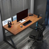 Brown Rectangle Pine Wood Iron Sled Double Gaming Desk Image - 4