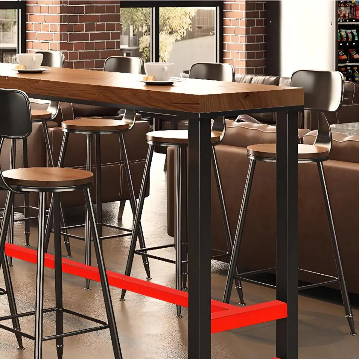 Brown Rectangle Solid Wood Large Bar Table with Metal Legs Image - 3