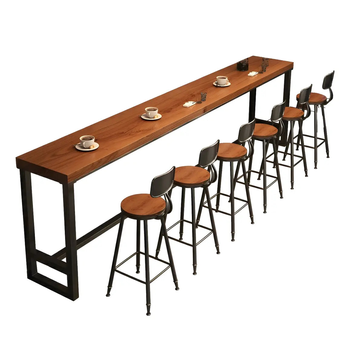 Brown Rectangle Solid Wood Large Bar Table with Metal Legs Image - 5