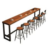 Brown Rectangle Solid Wood Large Bar Table with Metal Legs Image - 5