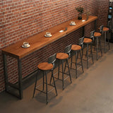 Brown Rectangle Solid Wood Large Bar Table with Metal Legs Image - 9