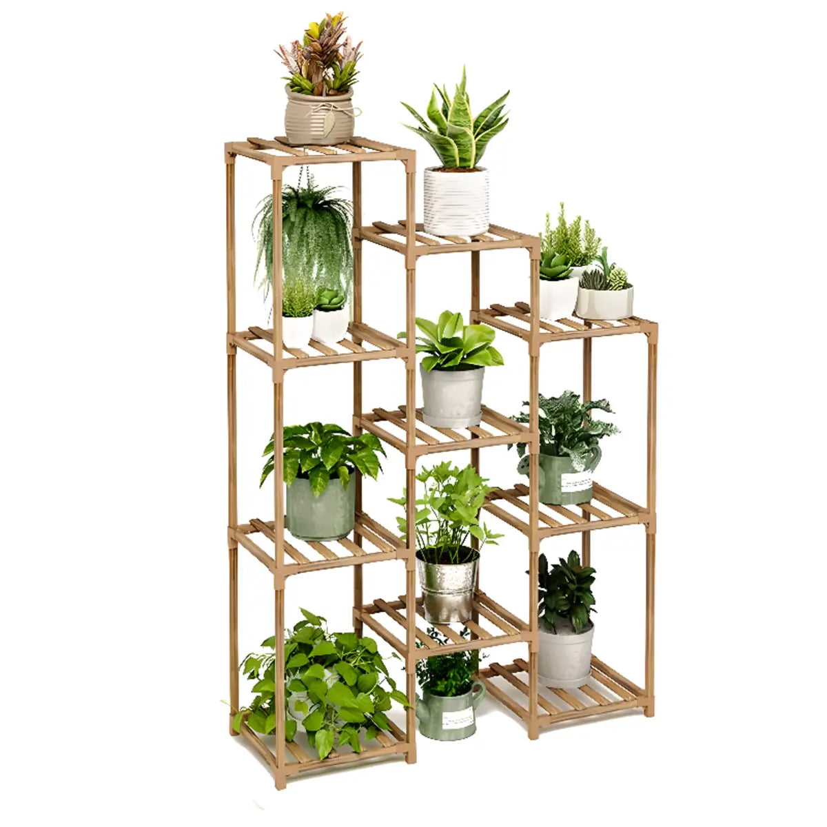 Brown Rectangle Wood Floor Storage Plant Stand Large Image - 11