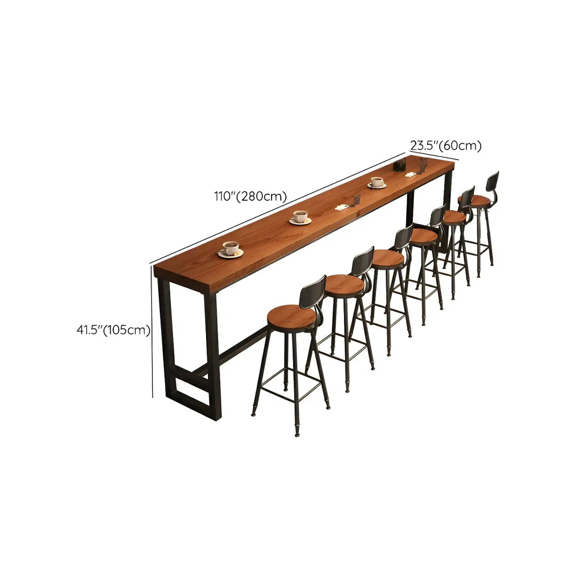 Brown Rectangle Wood Large Bar Table with Footrest Image - 22