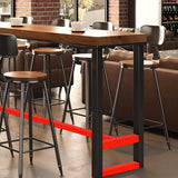 Brown Rectangle Wood Large Bar Table with Footrest Image - 3