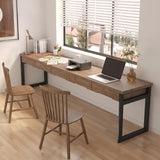 Brown Rectangular Drawers Sled Double Computer Desk Image - 1