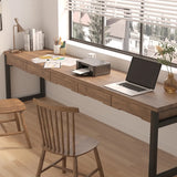 Brown Rectangular Drawers Sled Double Computer Desk Image - 12