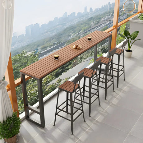 Brown Rectangular Metal Tall Outdoor Bar Table With Footrest Image - 1