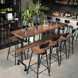 Brown Rectangular Pine Industrial Bar Table With Footrest Image - 4