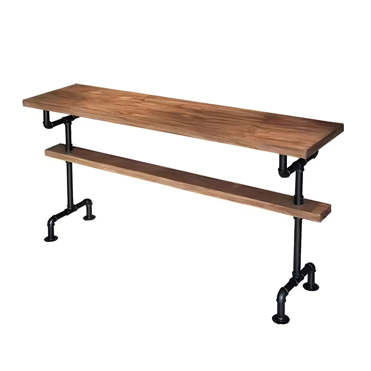 Brown Rectangular Pine Industrial Bar Table With Footrest Image - 5