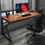 Brown Rectangular Pine Wooden Iron Sled Gaming Desk Image - 1