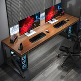 Brown Rectangular Pine Wooden Iron Sled Gaming Desk Image - 4