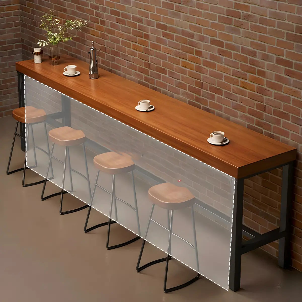 Brown Rectangular Wood Bar Table Counter with Steel Base Image - 2