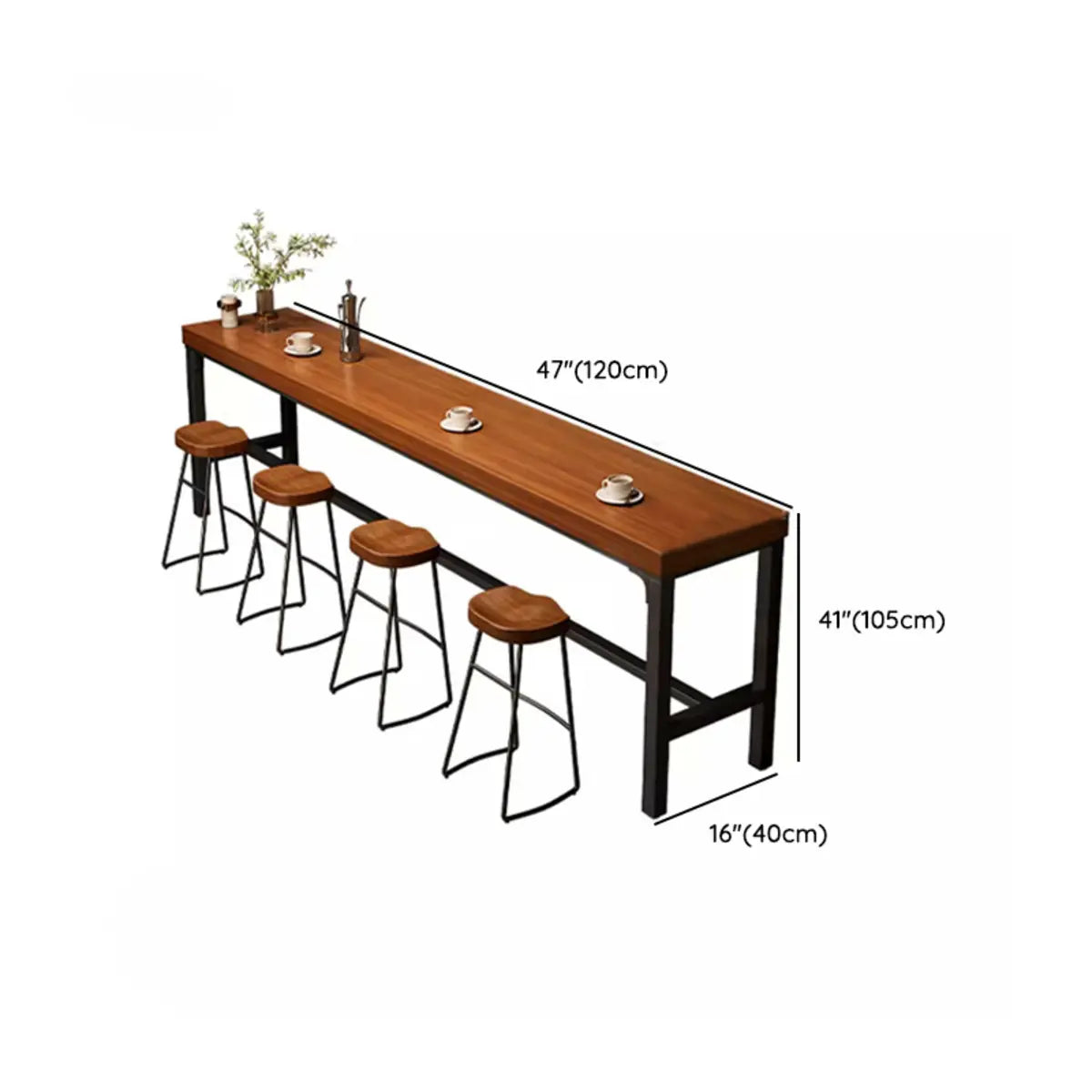 Brown Rectangular Wood Bar Table Counter with Steel Base 