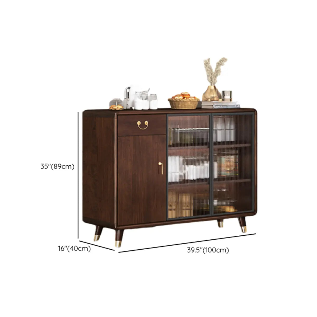 Brown Rectangular Wood Short Storage China Cabinet Image - 18