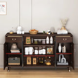 Brown Rectangular Wood Short Storage China Cabinet Image - 4