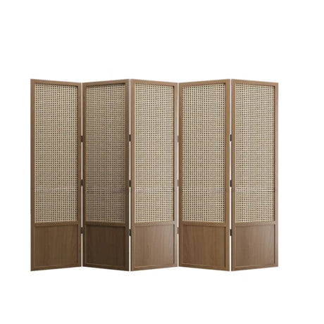 Brown Rectangular Woven Wooden Folding Room Divider Image - 2