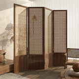 Brown Rectangular Woven Wooden Folding Room Divider Image - 4