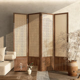 Brown Rectangular Woven Wooden Folding Room Divider Image - 6