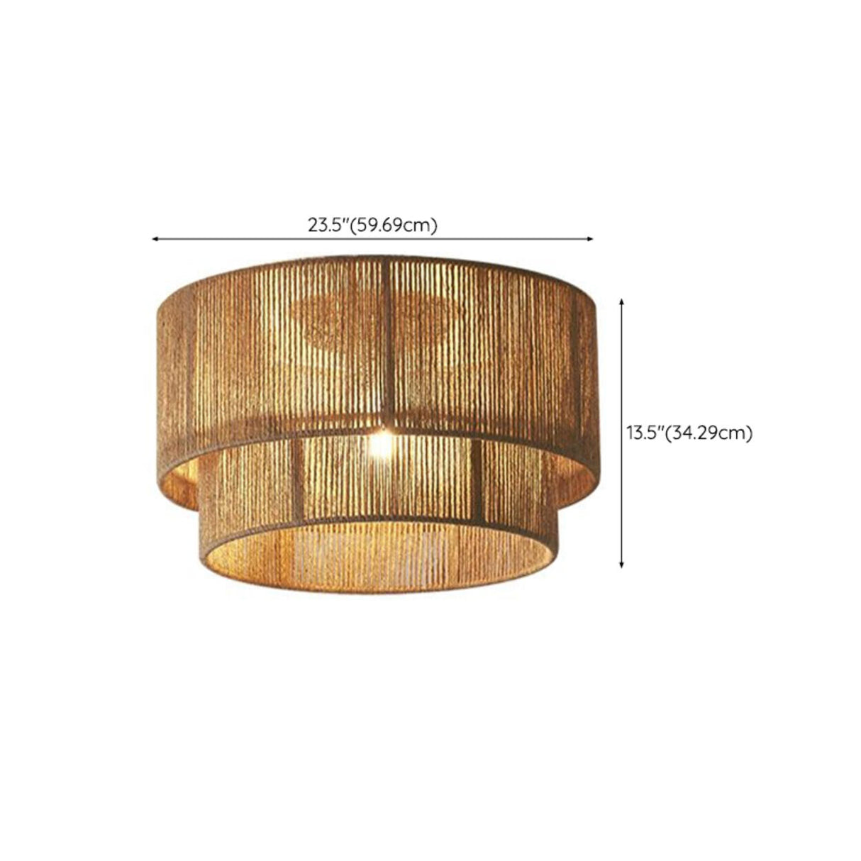 Brown Rope Double Cylinder Flush Mount Ceiling Light Image - 11