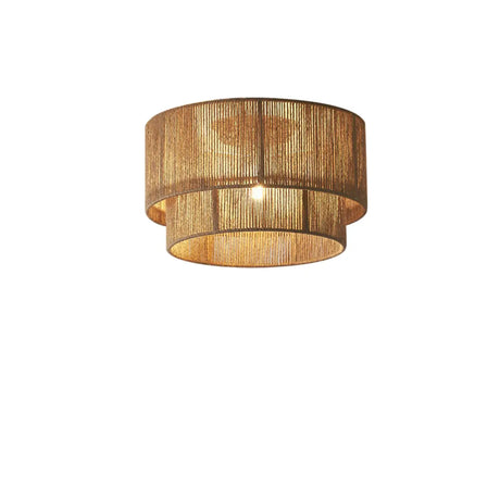 Brown Rope Double Cylinder Flush Mount Ceiling Light Image - 2