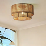 Brown Rope Double Cylinder Flush Mount Ceiling Light Image - 3