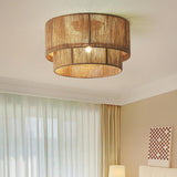 Brown Rope Double Cylinder Flush Mount Ceiling Light Image - 6