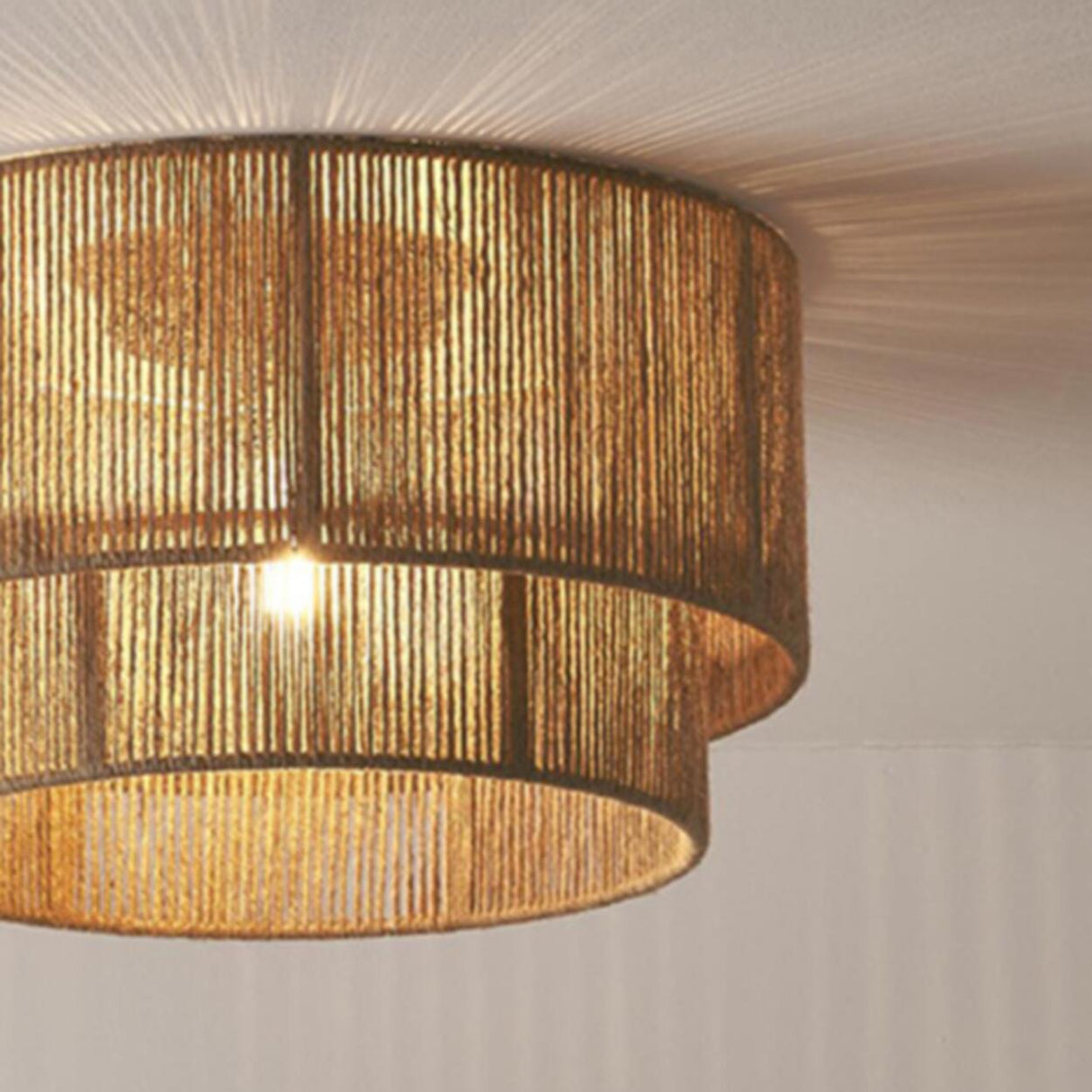 Brown Rope Double Cylinder Flush Mount Ceiling Light Image - 8