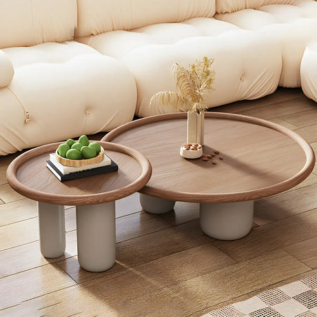 Brown Round Ash Wood Tray Top Three Leg Single Table Image - 1