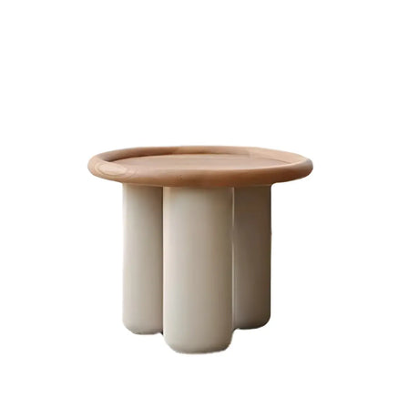 Brown Round Ash Wood Tray Top Three Leg Single Table Image - 2