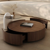 Brown Round Wood Drawers Storage Nesting Coffee Table Image - 1