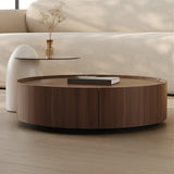 Brown Round Wood Drawers Storage Nesting Coffee Table Image - 4